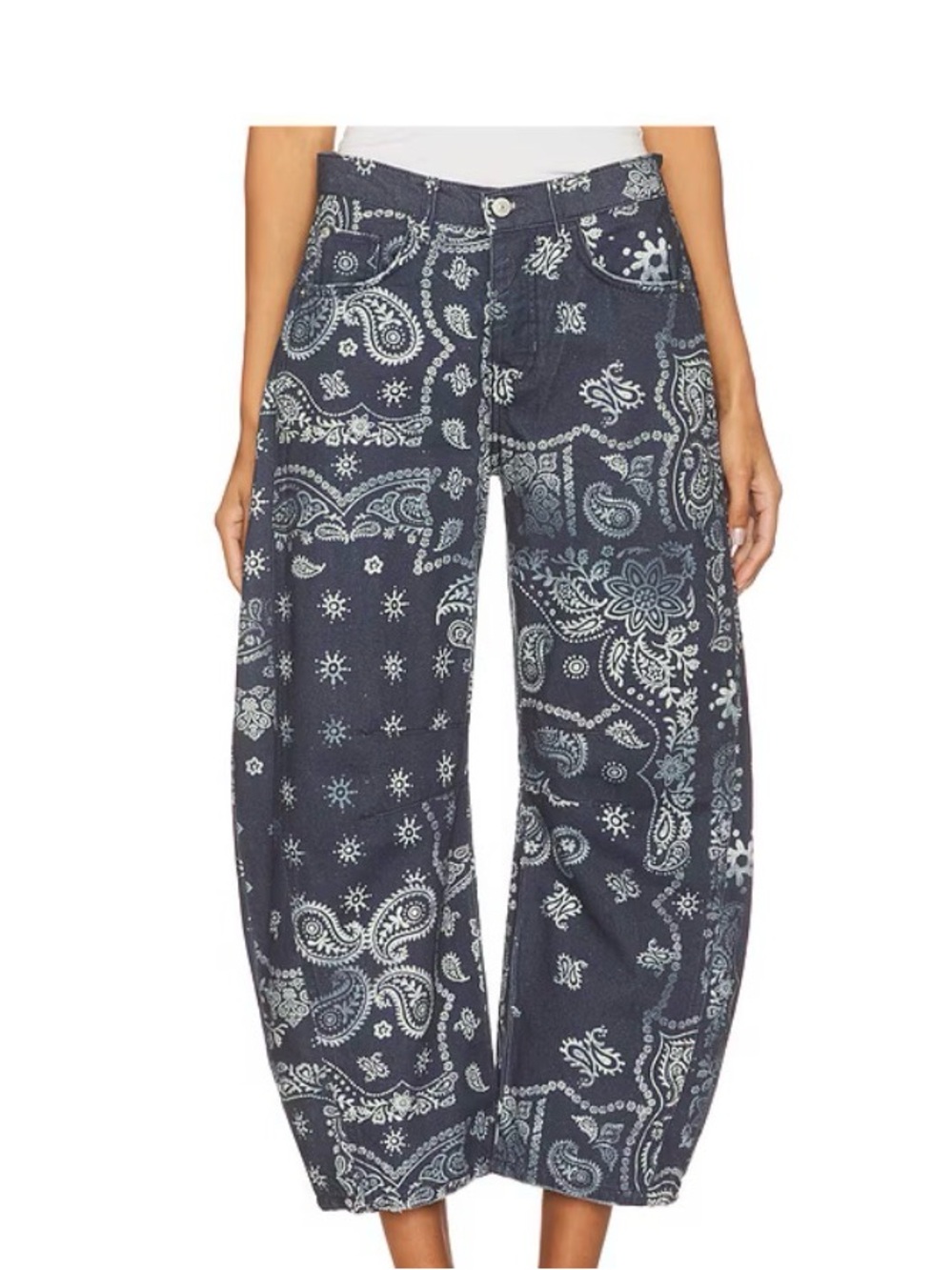 We the free good luck barrel leg bandanna  print jeans